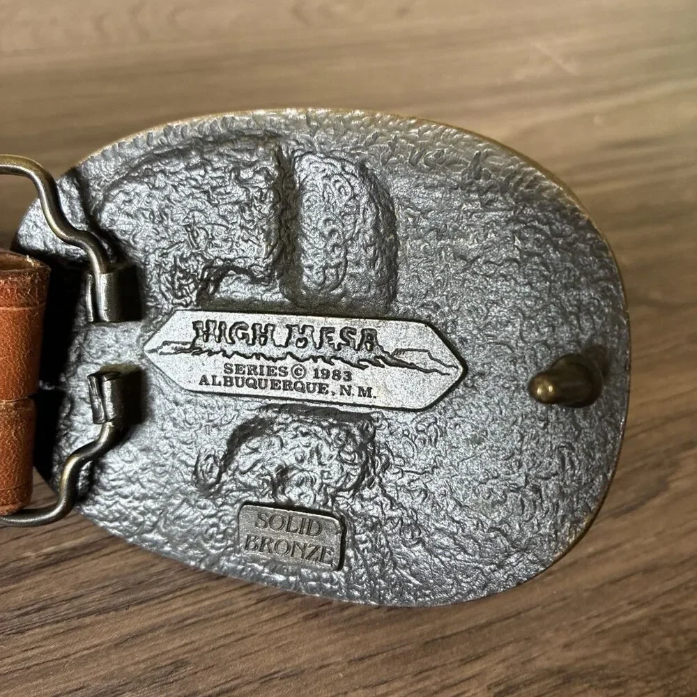 VTG High Mesa American Eagle Solid Bronze Belt Buckle & Leather Belt, Size 36